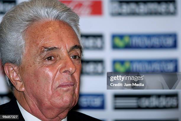 Justino Compean, President of Mexican Soccer Federation, during a press conference to sign an agreement with Mexican Soccer Federation and announce a...