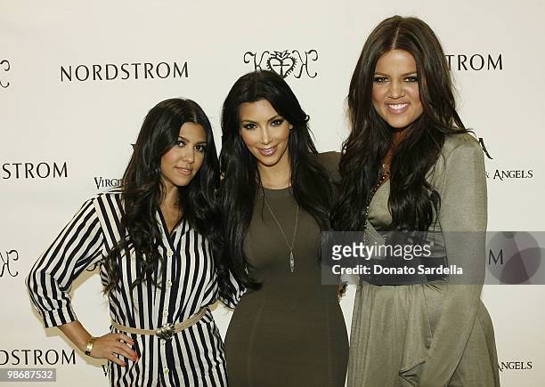 Kourtney Kardashian, Kim Kardashian and Khloe' Kardashian attend the Kardashian Sisters make a personal appearance at Nordstrom Fashion Island in...