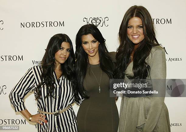 Kourtney Kardashian, Kim Kardashian and Khloe' Kardashian attend the Kardashian Sisters make a personal appearance at Nordstrom Fashion Island in...