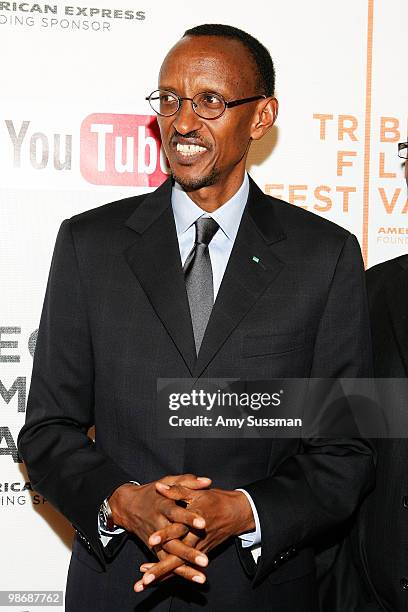 Rwandan President Paul Kagame attends the premiere Of "Earth Made Of Glass" during the 2010 Tribeca Film Festival at the Tribeca Performing Arts...