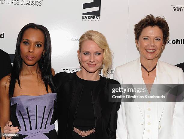 Kerry Washington, Naomi Watts and Annette Bening attend the "Mother and Child" premiere at the Paris Theatre on April 26, 2010 in New York City.