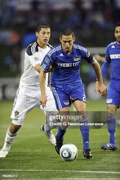 Davy Arnaud of the Kansas City Wizards plays the ball during their MLS match against the Los Angeles Galaxy on April 24, 2010 at Community America...