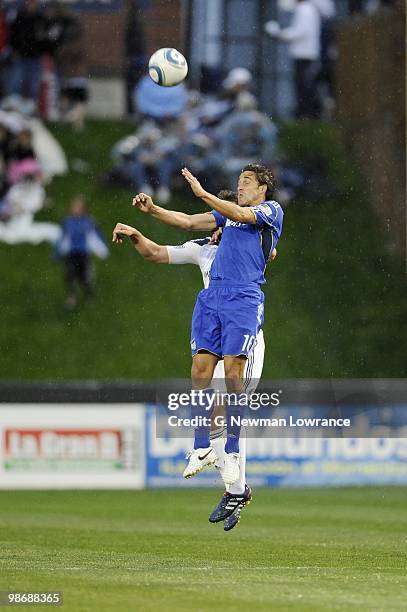 Josh Wolff of the Kansas City Wizards goes up for a high ball during their MLS match against the Los Angeles Galaxy on April 24, 2010 at Community...