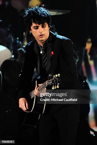 Musician Billie Joe Armstrong of Green Day performs onstage at the 52nd Annual GRAMMY Awards held at Staples Center on January 31, 2010 in Los...