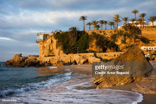 sunrise at balcon de europa in nerja - balcon stock pictures, royalty-free photos & images