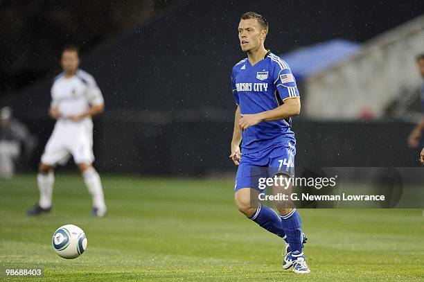 Jack Jewsbury of the Kansas City Wizards looks to make a play with the ball during their MLS match against the Los Angeles Galaxy on April 24, 2010...