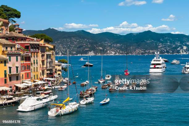summer vacation in portofino village, italy - ligurian stock pictures, royalty-free photos & images