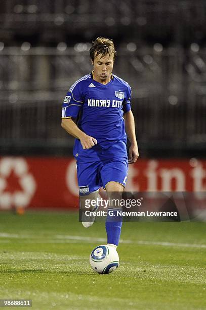 Michael Harrington of the Kansas City Wizards paces the ball against the Los Angeles Galaxy during their MLS match on April 24, 2010 at Community...