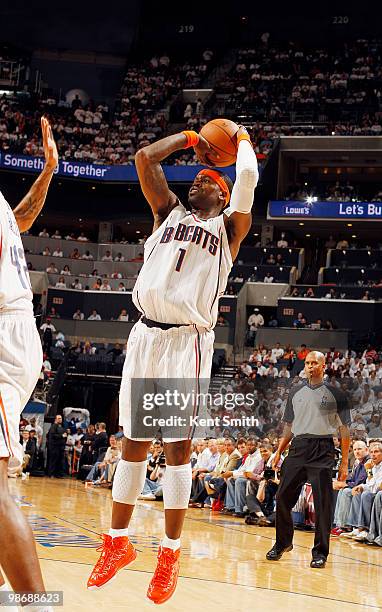 Stephen Jackson of the Charlotte Bobcats takes a jumpshot against the Orlando Magic in Game Four of the Eastern Conference Quarterfinals during the...