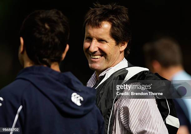 Wallabies coach Robbie Deans watches on during a Waratahs Super 14 training session at on April 27, 2010 in Sydney, Australia.
