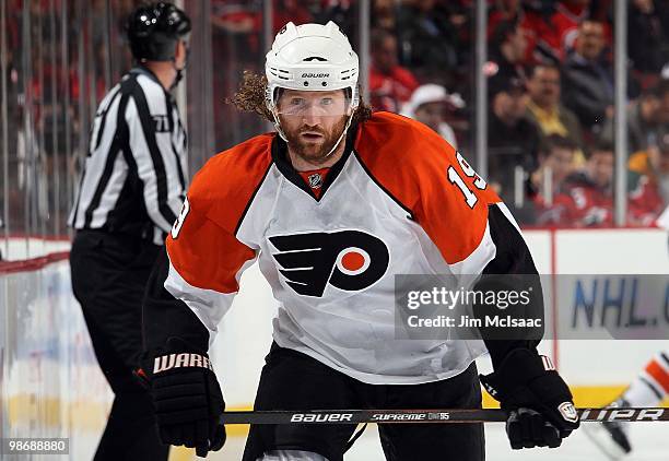 Scott Hartnell of the Philadelphia Flyers skates against the New Jersey Devils in Game 5 of the Eastern Conference Quarterfinals during the 2010 NHL...