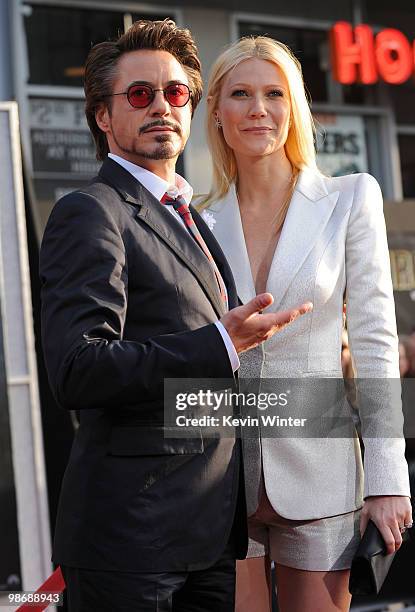 Actor Robert Downey Jr. And actress Gwyneth Paltrow arrive at the world premiere of Paramount Pictures and Marvel Entertainment's "Iron Man 2� held...