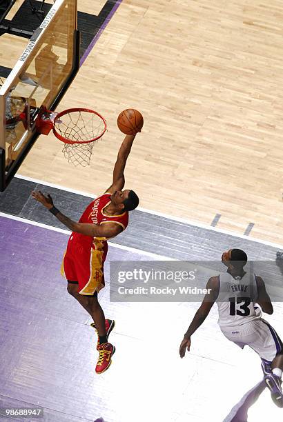 Trevor Ariza of the Houston Rockets goes to the hoop during the game against the Sacramento Kings at Arco Arena on April 12, 2010 in Sacramento,...