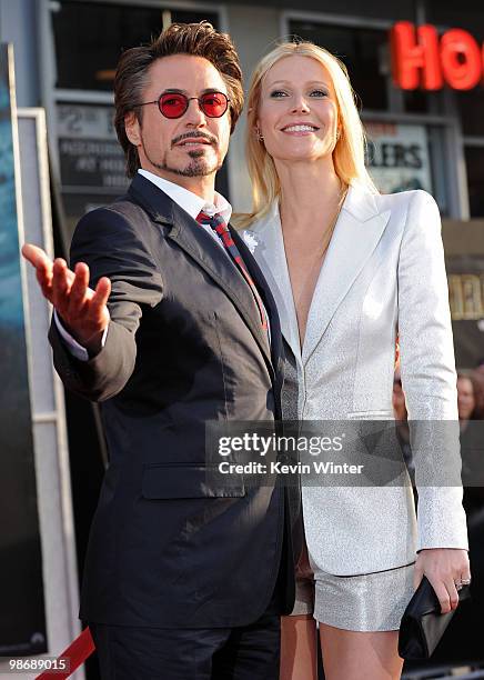 Actor Robert Downey Jr. And actress Gwyneth Paltrow arrive at the world premiere of Paramount Pictures and Marvel Entertainment's "Iron Man 2� held...