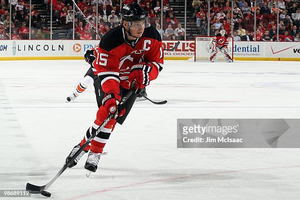 Jamie Langenbrunner of the New Jersey Devils skates against the Philadelphia Flyers in Game 5 of the Eastern Conference Quarterfinals during the 2010...