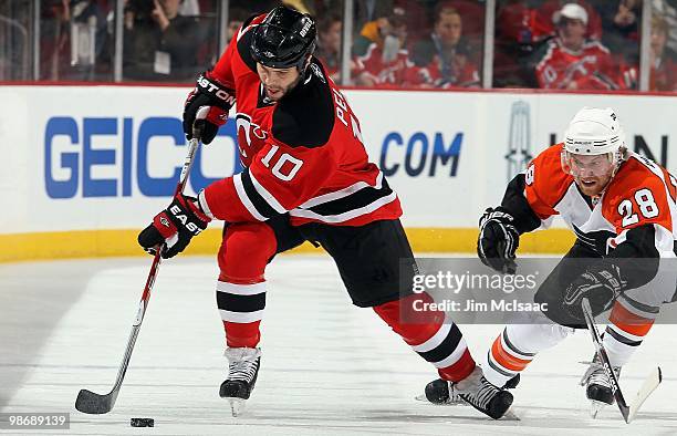 Rod Pelley of the New Jersey Devils skates against the Philadelphia Flyers in Game 5 of the Eastern Conference Quarterfinals during the 2010 NHL...