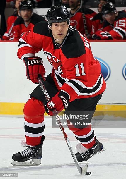 Dean McAmmond of the New Jersey Devils skates against the Philadelphia Flyers in Game 5 of the Eastern Conference Quarterfinals during the 2010 NHL...