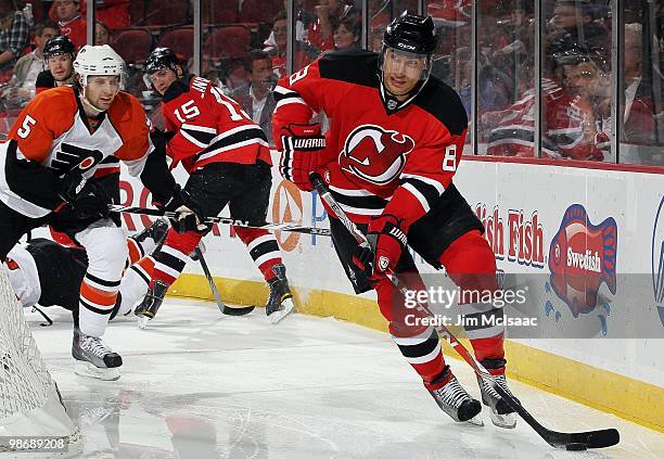 Dainius Zubrus of the New Jersey Devils skates against the Philadelphia Flyers in Game 5 of the Eastern Conference Quarterfinals during the 2010 NHL...