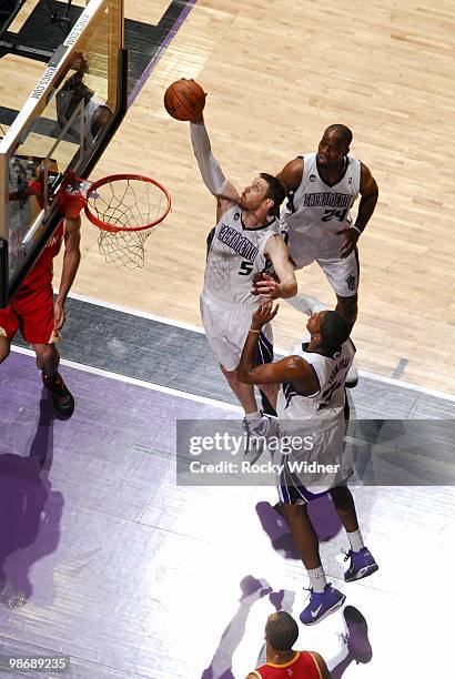 Andres Nocioni of the Sacramento Kings rebounds during the game against the Houston Rockets at Arco Arena on April 12, 2010 in Sacramento,...