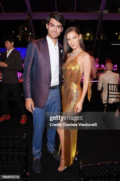 Matteo Bocelli and Bella Hadid attend BVLGARI Dinner & Party at Stadio dei Marmi on June 28, 2018 in Rome, Italy.