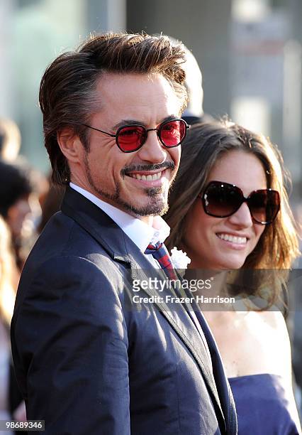 Actor Robert Downey Jr. And producer Susan Downey arrive at the world premiere of Paramount Pictures & Marvel Entertainment's "Iron Man 2" held at...
