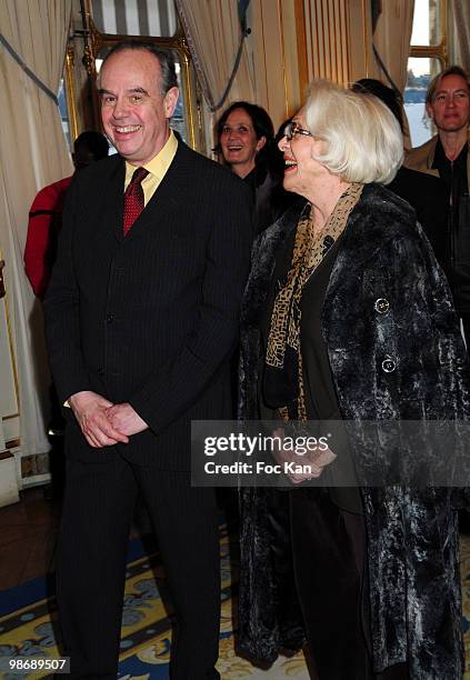 Minister of Culture Frederic Mitterrand and actress Michele Presle attend the Charles and Marie Laure de Noailles Exhibition Preview Cocktail at the...