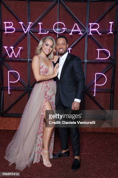 Jasmine Sanders and Terrence J attend BVLGARI Dinner & Party at Stadio dei Marmi on June 28, 2018 in Rome, Italy.
