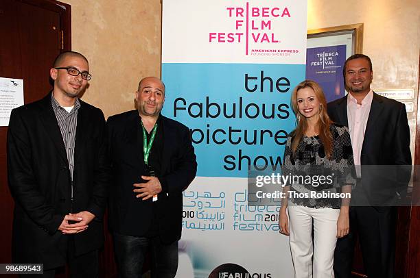 Sherif Azab, comedian Omid Djalali, Doha Tribeca Film Festival executive director, Amanda Palmer, and director Ahmed Ahmed attend the Doha Tribeca...