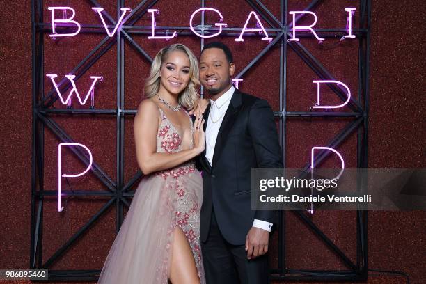 Jasmine Sanders and Terrence J attend BVLGARI Dinner & Party at Stadio dei Marmi on June 28, 2018 in Rome, Italy.