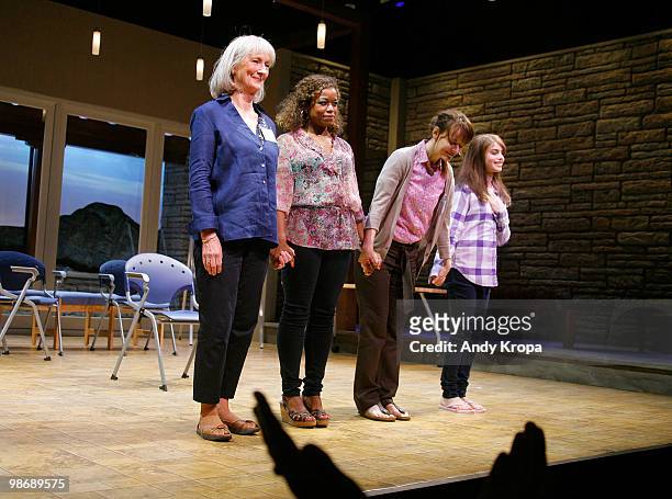 Kathleen Chalfant, Quincy Tyler Bernstein, Rosemarie DeWitt and Sami Gayle take a bow during curtain call at the opening night of "Family Week" at...