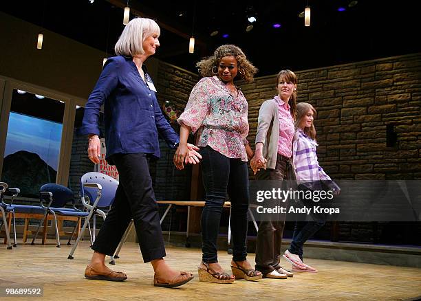 Kathleen Chalfant, Quincy Tyler Bernstein, Rosemarie DeWitt and Sami Gayle take a bow during curtain call at the opening night of "Family Week" at...