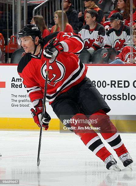 Ilya Kovalchuk of the New Jersey Devils skates against the Philadelphia Flyers in Game 5 of the Eastern Conference Quarterfinals during the 2010 NHL...