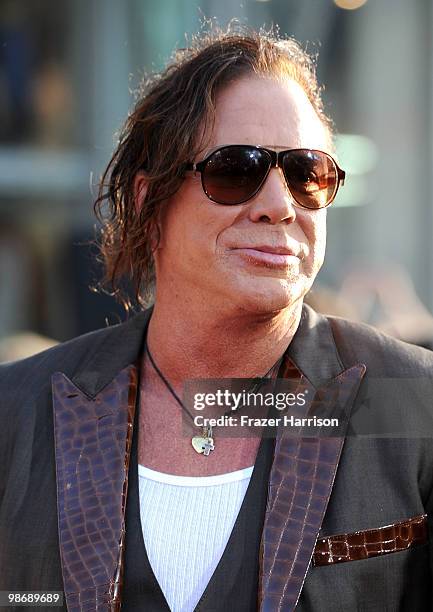 Actor Mickey Rourke arrives at the world premiere of Paramount Pictures & Marvel Entertainment's "Iron Man 2" held at the El Capitan Theatre on April...