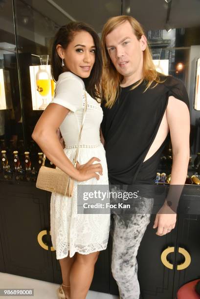 Josephine Jobert and Christophe Guillarme attend Maison Caron - Marais Boutique Opening on June 28, 2018 in Paris, France.