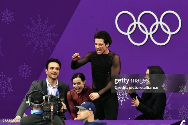 February 2018, South Korea, Gangneung: Olympics, Figure Skating, Ice Dance Free, Gangneung Ice Arena: Canada's Tessa Virtue and Scott Muir celebrate...