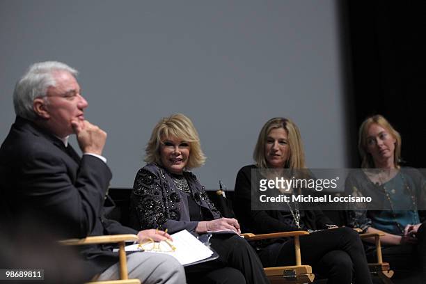 Actor Rex Reed, Actress Joan Rivers, and Directors Ricki Stern and Annie Sundberg attend Tribeca Talks: "Joan Rivers A Piece Of Work" during the 2010...