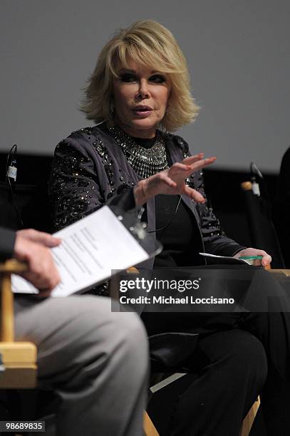 Actress Joan Rivers attend Tribeca Talks: "Joan Rivers A Piece Of Work" during the 2010 Tribeca Film Festival at the School of Visual Arts Theater on...