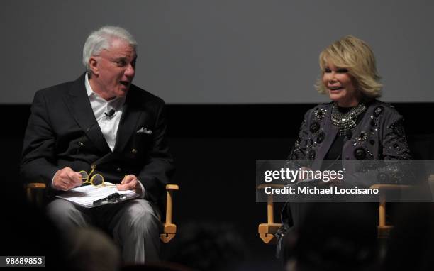 Actors Rex Reed and Joan Rivers attend Tribeca Talks: "Joan Rivers A Piece Of Work" during the 2010 Tribeca Film Festival at the School of Visual...