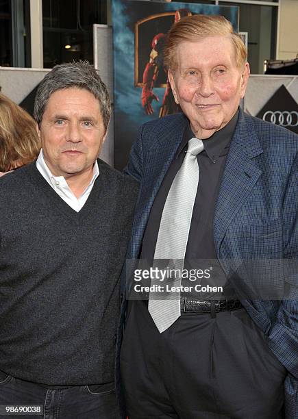 Of Paramount Pictures Brad Grey and Chairman of the Board and Viacom and CBS Corp Sumner Redstone arrive at the "Iron Man 2" world premiere held at...