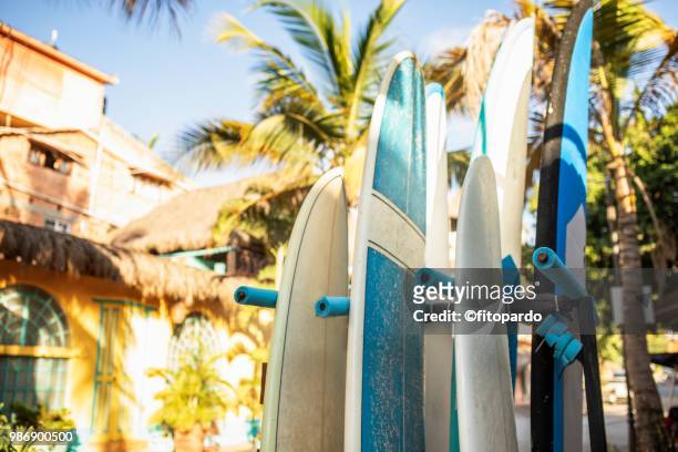 surfboards and city landscape - surf board foto e immagini stock