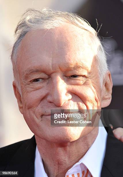 Playboy owner Hugh Hefner arrives at the "Iron Man 2" world premiere held at El Capitan Theatre on April 26, 2010 in Hollywood, California.