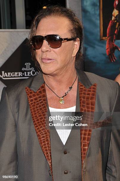 Actor Mickey Rourke arrives at the "Iron Man 2" world premiere held at El Capitan Theatre on April 26, 2010 in Hollywood, California.