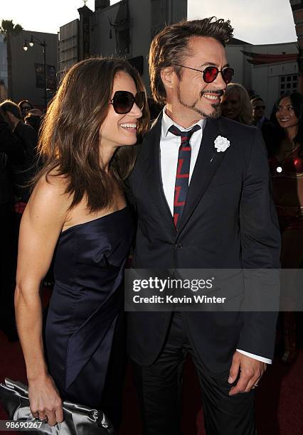 Executive producer Susan Downey and actor Robert Downey Jr. Arrive at the world premiere of Paramount Pictures and Marvel Entertainment's "Iron Man...