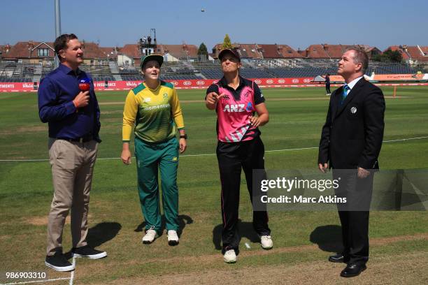 Suzie Bates captain of New Zealand and Dane van Niekerk Captain of South Africa during the coin toss during the South Africa Women vs New Zealand...