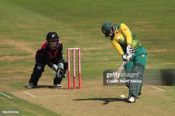 Dane van Niekerk of South Africa bats during the South Africa Women vs New Zealand Women International T20 Tri-Series at The Brightside Ground on...