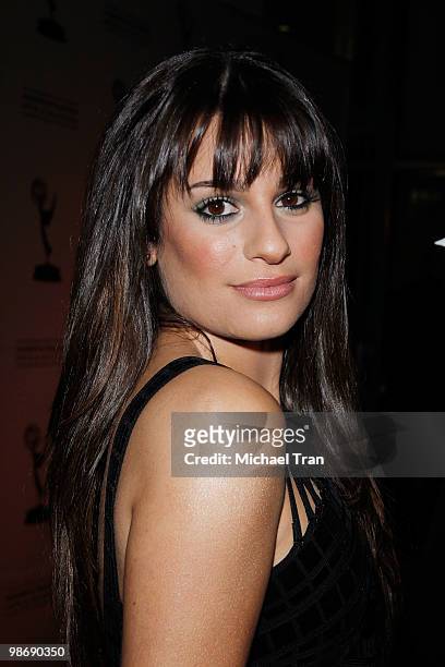 Lea Michele arrives to the Academy Of Television Arts & Sciences' an evening with "GLEE" held at Leonard H. Goldenson Theatre on April 26, 2010 in...