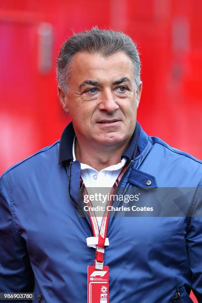 Former F1 driver Jean Alesi walks in the Paddock before practice for the Formula One Grand Prix of Austria at Red Bull Ring on June 29, 2018 in...