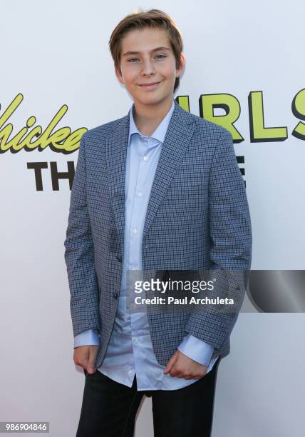Actor Sawyer Sharbino attends the Gen-Z Studio Brat's premiere of "Chicken Girls" at The Ahrya Fine Arts Theater on June 28, 2018 in Beverly Hills,...
