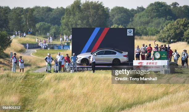 Jose Maria Olazabal of Spain plays his first shot on the 16th tee during Day Two of the HNA Open de France at Le Golf National on June 29, 2018 in...