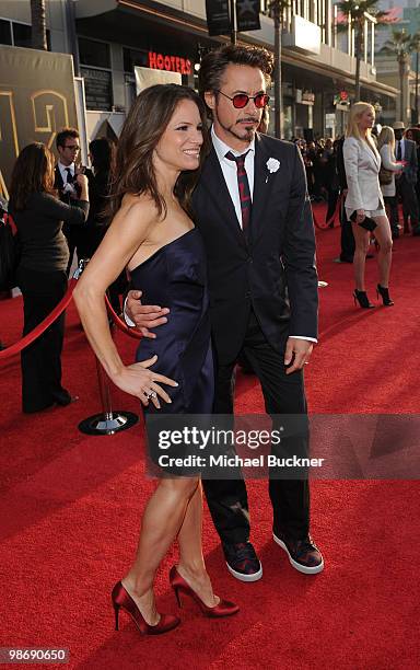 Executive Producer Susan Downey, Actor Robert Downey Jr. And actress Gwenyth Paltrow arrive at the world wide premiere of "Iron Man 2" Premiere held...